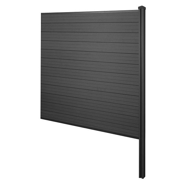 Mendler WPC-Sichtschutz Sarthe, Windschutz Zaun, WPC-Pfosten zum Einbetonieren, Erweiterungselement, 188cm anthrazit, 76248+3x76233+76236+76257
