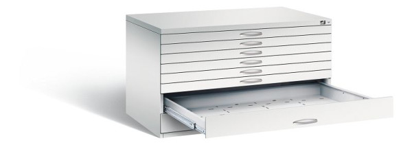 C+P Flachablageschrank Serie 7100_7200, H760xB1350xT960mm, Farbe: Lichtgrau, Bügelgriff, 7201-200 S10109