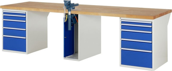 RAU Werkbank Serie 7000 - Baukasten-Bauweise, 10 x Schublade, 1 x Schraubstockschrank, 3000x840x900 mm, 03-7511A0-309B4S.11