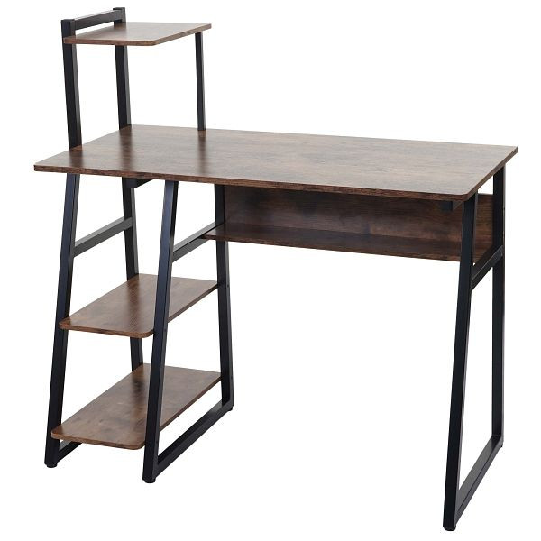 Mendler Schreibtisch mit Regal HWC-K68, Laptoptisch Bürotisch Arbeitstisch, 100x50cm, Metall MDF, braun, 96792