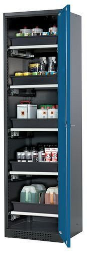 asecos Chemikalienschrank Systema-T CS-55R, Korpus anthrazit, Flügeltüren blau, 5 Tablarauszüge, 208960