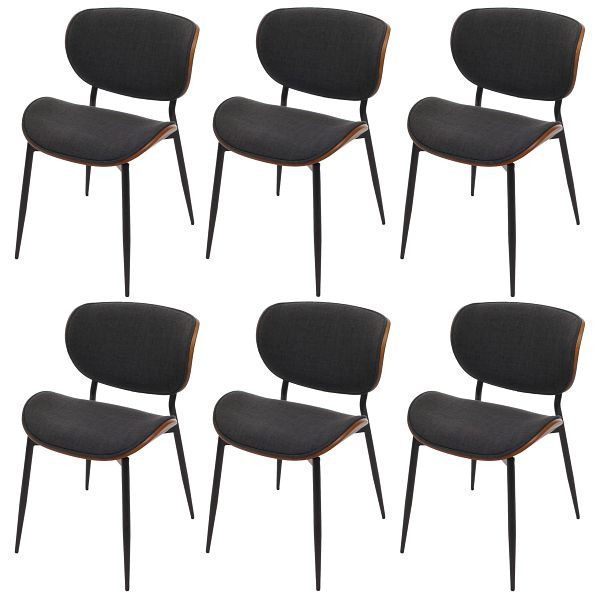 Mendler 6er-Set Esszimmerstuhl HWC-O45, Bugholz Stoff (370g/m²) Öko-Tex FSC, Walnuss-Optik, dunkelgrau, 3x118236