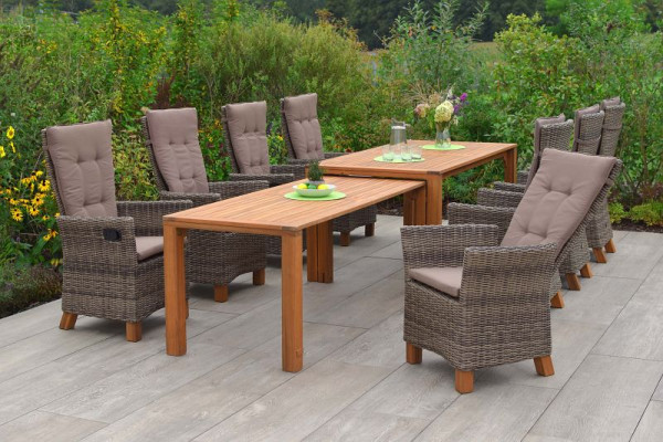 Merxx Toskana Set 9-teilig, 4 Toskana Sessel, inkl. Auflagen, 4 Toskana Sessel, inkl. Auflagen, 1 Flex Ausziehtisch, 185/370 x 90/73 cm, natur, 50600-211