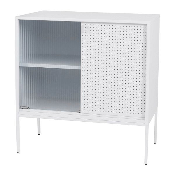 Mendler Kommode HWC-O90, Schrank Sideboard Highboard, Industrial Staufächer Schiebetüren Metall 85x80x45cm, weiß, 139455