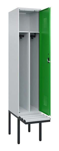C+P Spind Evolo PLUS, 1 Abteile, 2120x400x815mm, 7035/6037, Haken 4, Zylinderschloss, Sitzfläche Kunststoff, Trennwand, 0490407-12F S10092