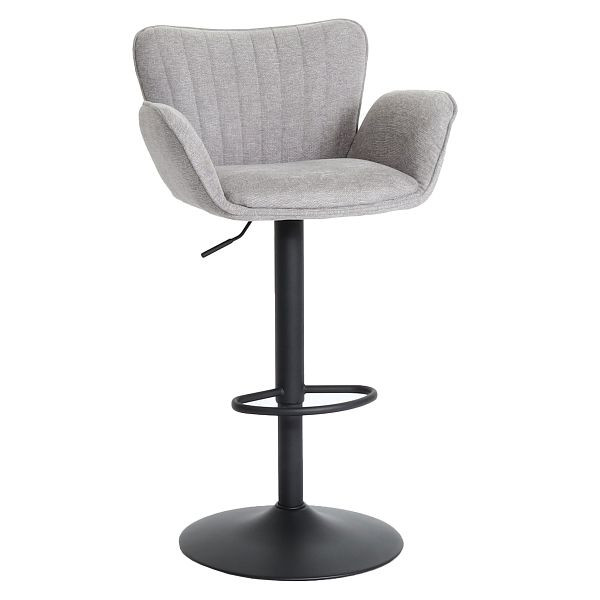Mendler Barhocker HWC-M67, Drehstuhl Barstuhl, mit Armlehne Fußablage drehbar Stoff/Textil Eisen FSC®, hellgrau Fuß schwarz, 105098