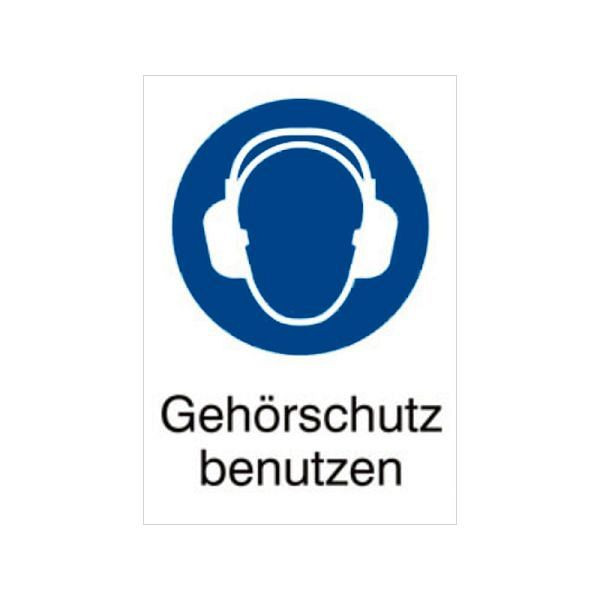 WERO Gebotszeichen: Gehörschutz benutzen, mit Text, ISO 7010, Klebefolie, 20395651