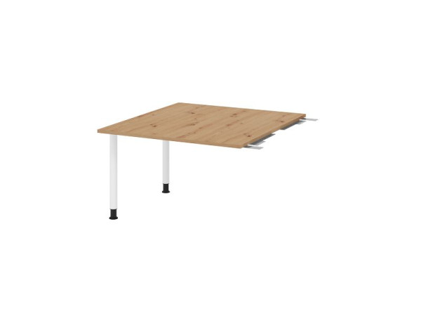 Hammerbacher Verkettungsplatte VKT, Farbe Tischplatte: Asteiche, Platte: 1200 x 1300 x 25 mm, Rundrohr-Fuß Weiß, Arbeitshöhe: 720 - 740 mm, VKT12C/R/W
