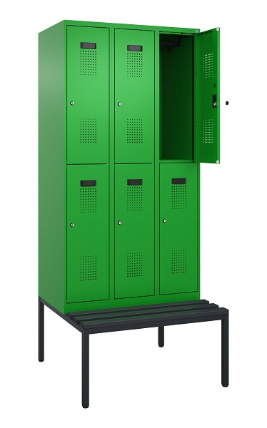 C+P Doppelstock-Spind Evolo PLUS, Bank, 6 Fächer, 2120x900x815mm, 6037/6037, Zylinderschloss, Sitzfläche Kunststoff, Sitzbank, 0493507-30 S10141
