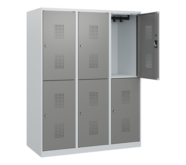 C+P Doppelstöckiger Spind Evolo PLUS, 6 Fächer, 1530x1200x500mm, 7035/0004, Zylinderschloss, 0493005-32 S10041