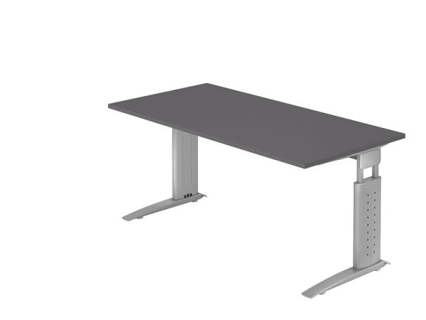 Hammerbacher Schreibtisch C-Fuß 160x80cm Graphit/Silber, Arbeitshöhe 68-86 cm einstellbar, VUS16/G/S