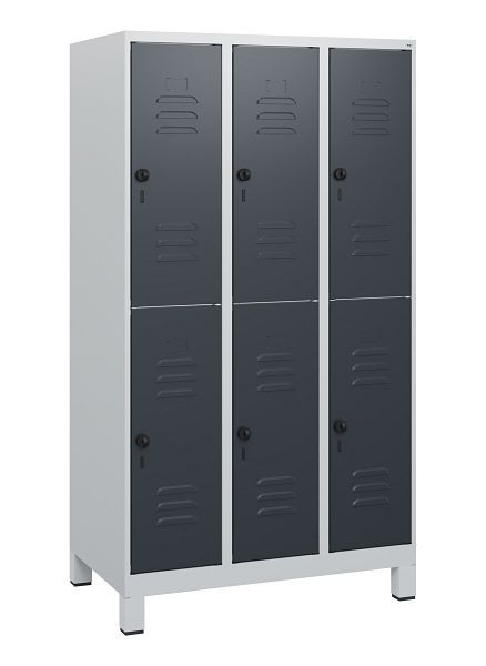 C+P Doppelstöckiger Spind Classic PLUS, Füße, 3 Abteile, 1630x900x500mm, 7035/7016, Drehriegel, 0803105-30 S10008