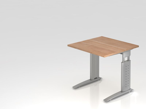 Hammerbacher Schreibtisch C-Fuß 80x80cm Nussbaum/Silber, Arbeitshöhe 68-86 cm einstellbar, VUS08/N/S
