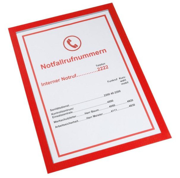 Eichner Selbstklebender Magnetrahmen DIN A4, Vorderseite aufklappbar / Rückseite selbstklebend, Farbe: Rot, VE: 5 Stück, 9015-00595-020