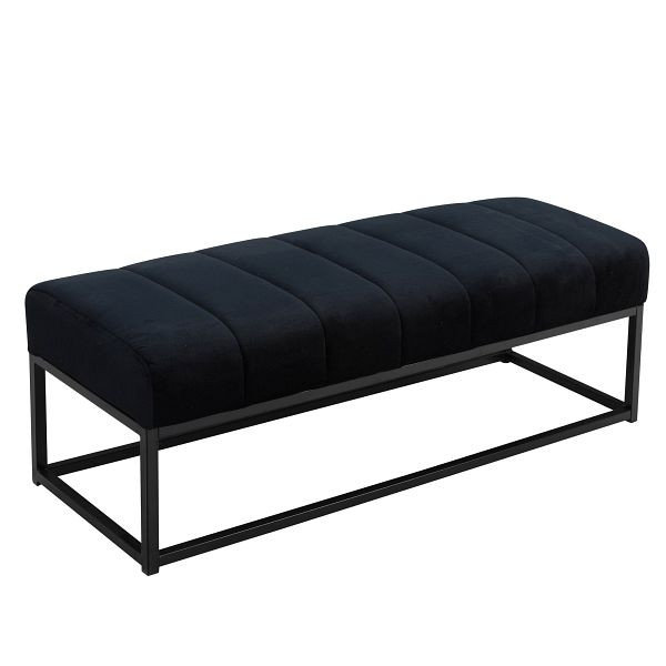 Wohnling Sitzbank Samt Schwarz 108x40x40cm Flur Polsterbank mit Metallgestell, Design Bettbank Schlafzimmer Gesteppt, Flurbank Garderobenbank, WL7.010