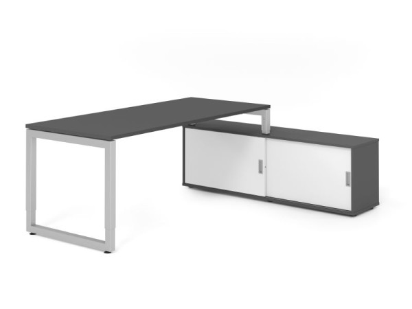 Hammerbacher Aufsatz-Schreibtisch RSE19, 180x80cm, Platte: Graphit, 25mm dick, Rahmen Silber, höheneinstellbar, Ahorn, SB/G/S/G/W, VRSE19SB/G/S/G/W