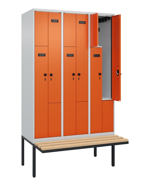 C+P Z-Spind Evolo PLUS, Bank, 6 Fächer, 2120x1200x815mm, 7035/2004, Drehriegel, Sitzfläche Holz, 0490437-326 S10005