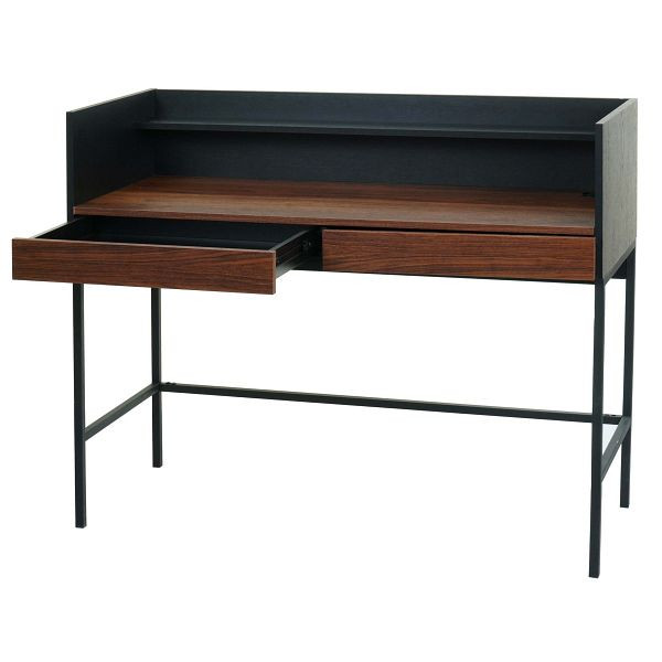 Mendler Schreibtisch HWC-J79, Bürotisch Computertisch Arbeitstisch, Schublade 120x50cm Holz Metall, Walnuss-Optik, 86646+83235