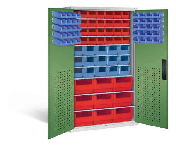 C+P Magazinschrank Serie 13, H1950xB1100xT535mm, Farbe: Lichtgrau / Resedagrün, Muldengriff, 130276-65 S10020