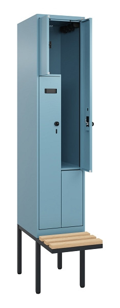 C+P Z-Spind Evolo PLUS, Bank, 2 Fächer, 2120x400x815mm, 0010/0010, Drehriegel, Sitzfläche Holz, 0490437-122 S10021