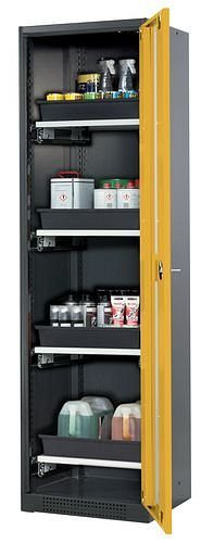 asecos Chemikalienschrank Systema-T CS-54RG, Korpus anthrazit, Flügeltüren gelb, 4 Tablarauszüge, 208917