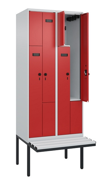 C+P Z-Spind Evolo PLUS, Bank, 4 Fächer, 2120x800x815mm, 7035/3000, Drehriegel, Material Sitzfläche Kunststoff, 0490437-224 S10057