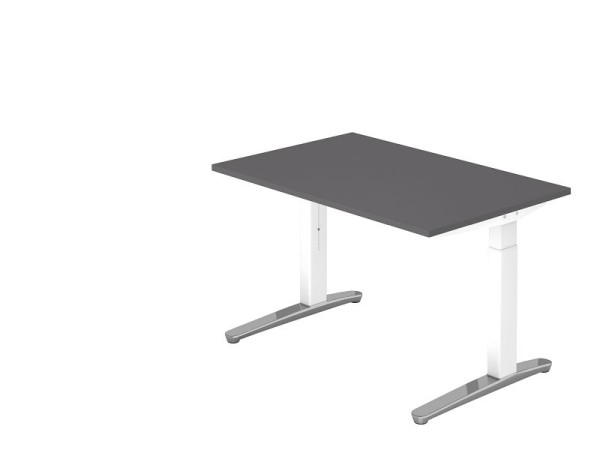Hammerbacher Schreibtisch C-Fuß 120x80cm Graphit/Weiß Alu poliert, Rechteckform, VXB12/G/WC