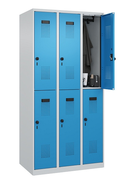 C+P Doppelstöckiger Spind Evolo PLUS, 6 Fächer, 1850x900x500mm, 7035/5012, Drehriegel, 049300-30 S10007