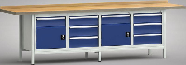 KLW Profi-Werkbank - 3000 x 700 x 845 mm L x T x H, links 150EA/Türe 350 mm, rechts 150EA/2x175EA, WP427N-3000M45-E1651
