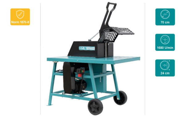 HMG Rolltischkreissäge RSK 7-10 mit 700mm Hartmetall Sägeblatt SWZ Z84 nagelsicher, E-Motor 10kw 400V, Keilriemenantrieb, Betriebsanleitung, 636 272