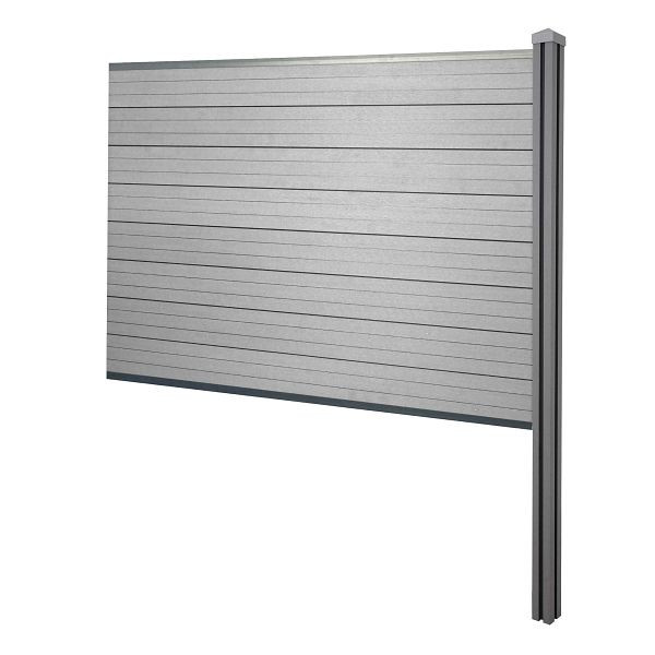 Mendler WPC-Sichtschutz Sarthe, Zaun Windschutz, WPC-Pfosten zum Einbetonieren, Erweiterungselement, 188cm grau, 64890+76231+76234+76255