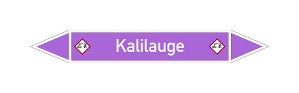 Schilder Klar Rohrleitungskennzeichen Kalilauge, 33000x90 mm Folie selbstklebend, 101614/86
