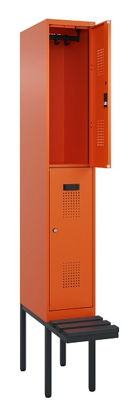 C+P Doppelstock-Spind Evolo PLUS, Bank, 2 Fächer, 2120x300x815mm, 2004/2004, Zylinderschloss, Sitzfläche Kunststoff, 0493407-10 S10137