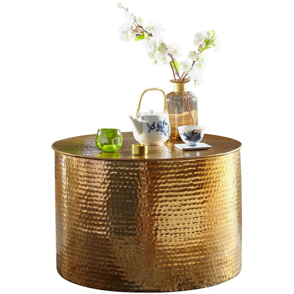 Wohnling Couchtisch RAHI 61 x 40,5 x 61 cm Aluminium Gold Orientalisch Rund, WL5.483