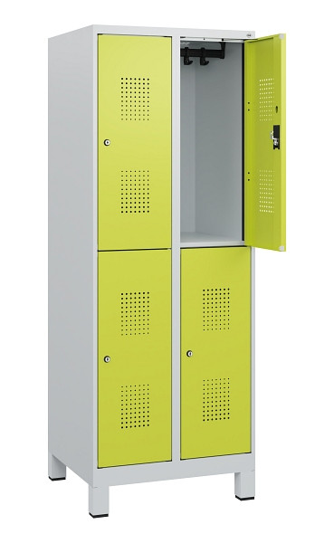 C+P Doppelstöckiger Spind Evolo PLUS, Füße, 4 Fächer, 1630x600x500mm, 7035/0024, Zylinderschloss, 0493105-20 S10042