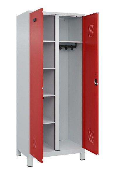 C+P Wäsche-/Garderobenspind Evolo PLUS, mit Füßen, 2 Abteile, 1950x800x500mm, 7, Frontfarbe RAL 3020 Verkehrsrot, Zylinderschloss, 049610-22 S10032