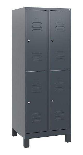 C+P Doppelstöckiger Spind Classic PLUS, Füße, 2 Abteile, 1630x600x500mm, 7016/7016, Zylinderschlösser, 0803105-20 S10042