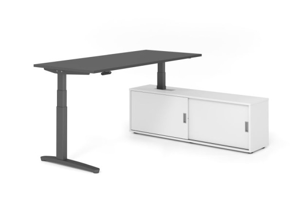 Hammerbacher Schreibtisch XBHM19, 180x80cm, Platte: Graphit, 25mm dick, C-Fuß Gestell Graphit, Höhe: 65 - 129 cm, Ahorn, SB/G/G/W/W, VXBHM19SB/G/G/W/W