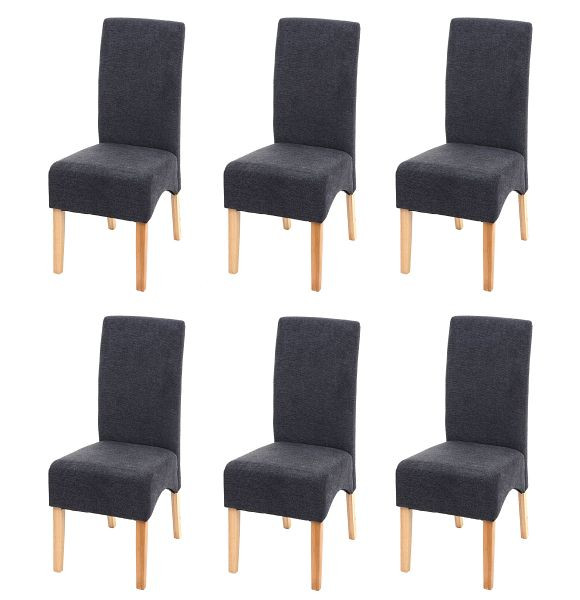 Mendler 6er-Set Esszimmerstuhl Latina, Küchenstuhl Stuhl, Stoff/Textil, dunkelgrau, helle Beine, 3x74640
