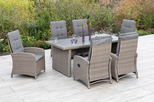 Merxx Atrani Set 7-teilig, 6 Atrani Sessel, durch Gasdruck verstellbar, inkl. Auflagen, 1 Digitaldrucktisch, 200 x 100 cm, Steinoptik, 50405-277