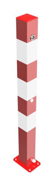 Schake Absperrpfosten Stahlrohr 70 x 70 mm umlegbar, mit 8 mm Dreikantverschluss, für Dübel Befestigung mit Bodenplatten, weiß beschichtet, 470UNB