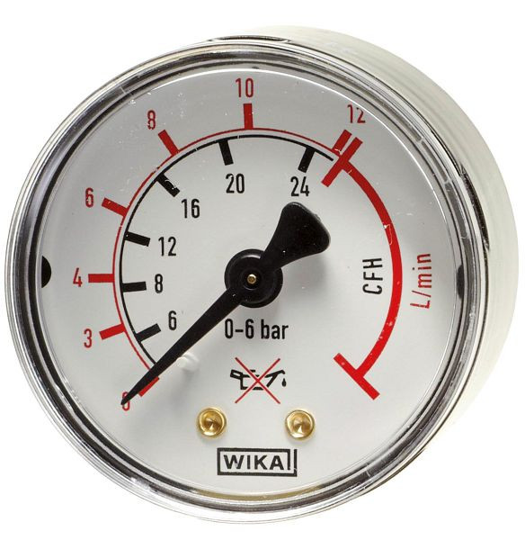 ELMAG Arbeitsdruckmanometer (Argon-CO2), Ø 50mm, 0-12 L/Min./0-24 CFH, AG 1/8' unten für Druckregler MINI (EUROMIG, ETP), 54134