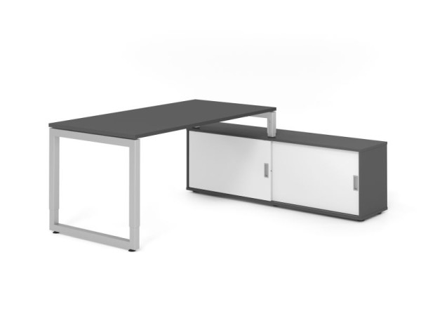 Hammerbacher Aufsatz-Schreibtisch RSE16, 160x80cm, Platte: Graphit, 25mm dick, Rahmen Silber, höheneinstellbar, Graphit / Weiß, VRSE16SB/G/S/G/W