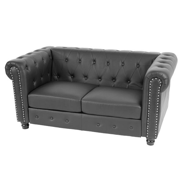 Mendler Luxus 2er Sofa Loungesofa Couch Chesterfield Kunstleder 160cm, runde Füße, schwarz, 31958+31959+31960