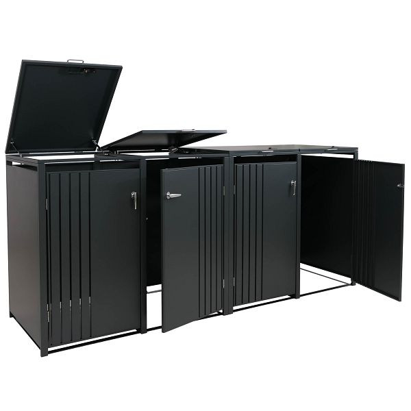 Mendler 4er-Mülltonnenverkleidung HWC-O67, Mülltonnenbox mit Deckel, Metall 122x264x84cm 104kg, anthrazit, 122350+122351+122352