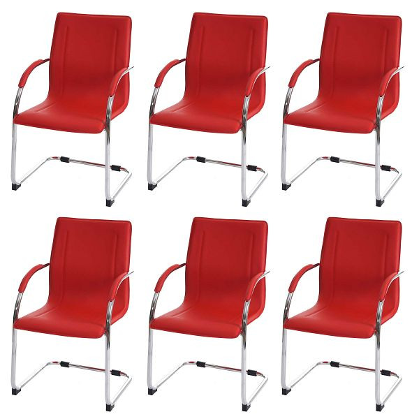 Mendler 6er-Set Esszimmerstuhl Samara, Freischwinger Küchenstuhl Lehnstuhl Stuhl, Stahl, rot, 3x46622