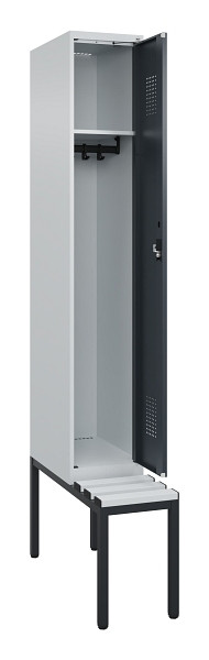 C+P Spind Evolo PLUS, 1 Abteile, 2120x300x815mm, 7035/7016, Haken 3, Zylinderschloss, Sitzfläche Kunststoff, Sitzbank, 0490507-10 S10093