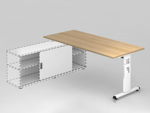 Hammerbacher Anbauschreibtisch T-Fuß 180x80cm, Eiche/Weiß, Rechteckform, Aufsatz auf Sideboard 1758, VOSE19/E/W