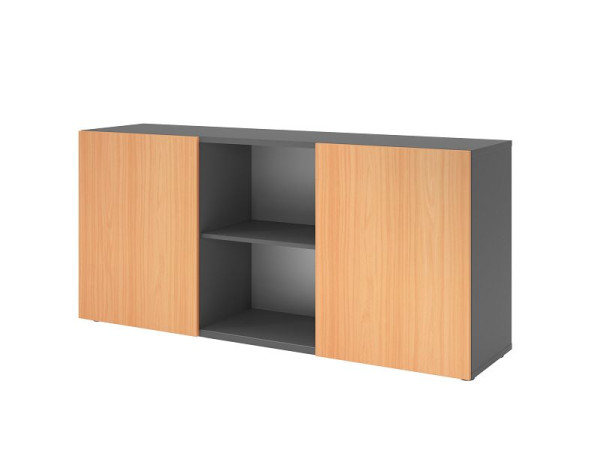 Hammerbacher Sideboard mit Schiebetüren 1780, 2 OH, Korpus: Graphit / Front: Buche, 160 x 42 x 74,8 cm (BxTxH), V1780/G/6