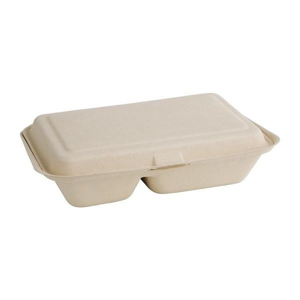 Fiesta Compostable kompostierbare Bagasse Lebensmittelboxen 2 Fächer Naturfarbe 253 mm (200 Stück), FC541